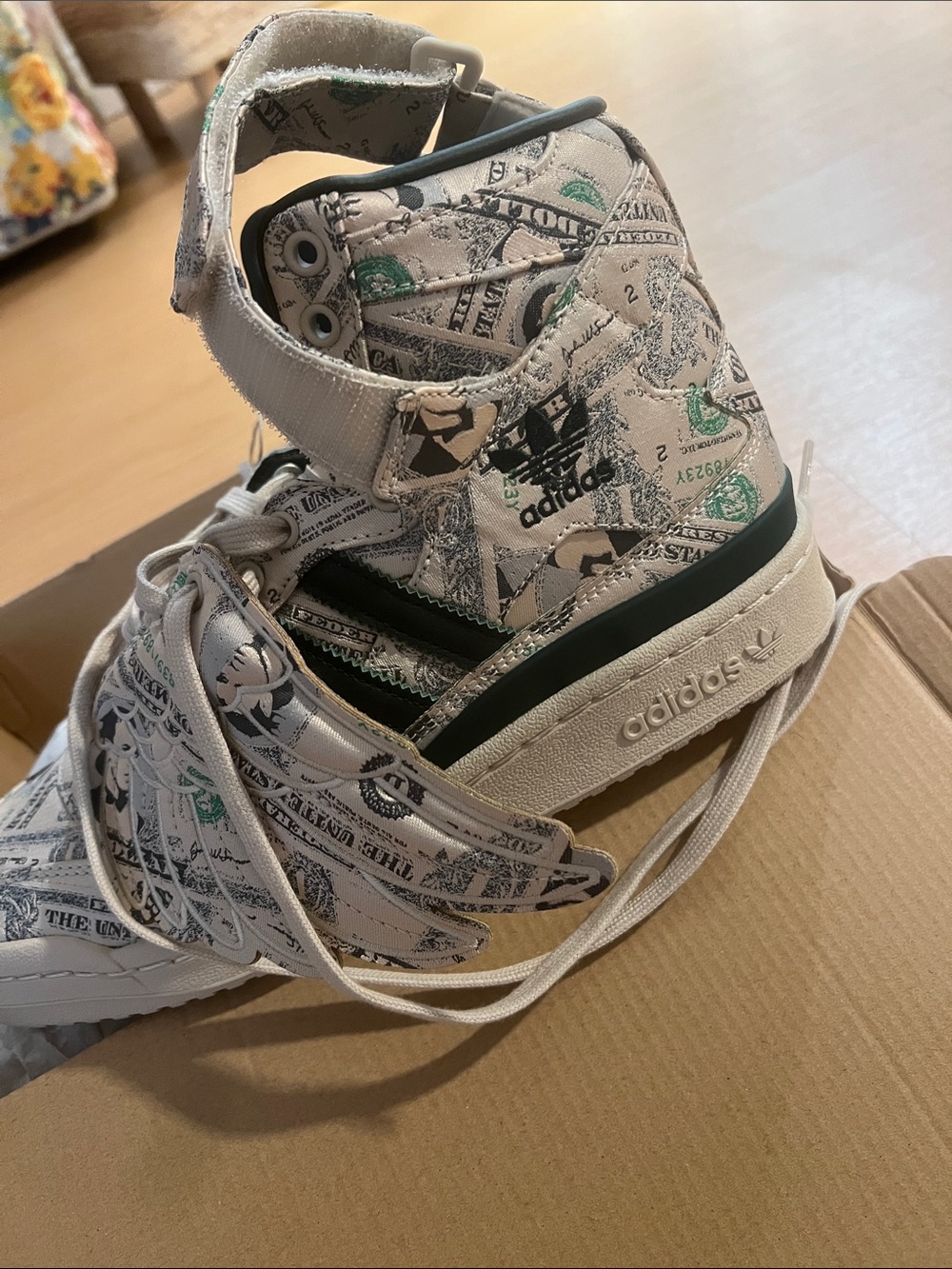 adidas Jeremy Scott wings White High-Top Sneakers with Green & Black Accents